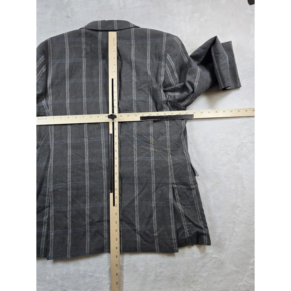 Joseph Abboud Linen Blazer Mens Large Grey Cotton Windowpane Plaid Sport Coat